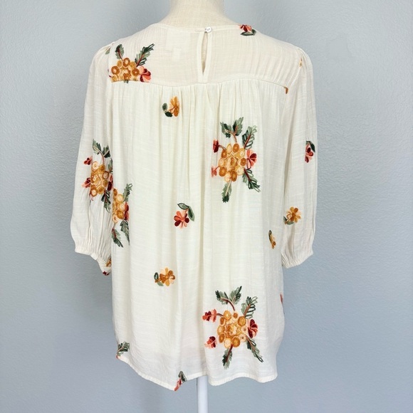 ANTHRO Fig & Flowers Floral Embroidered 3/4 Sleeve Top Sz M - Picture 6 of 11